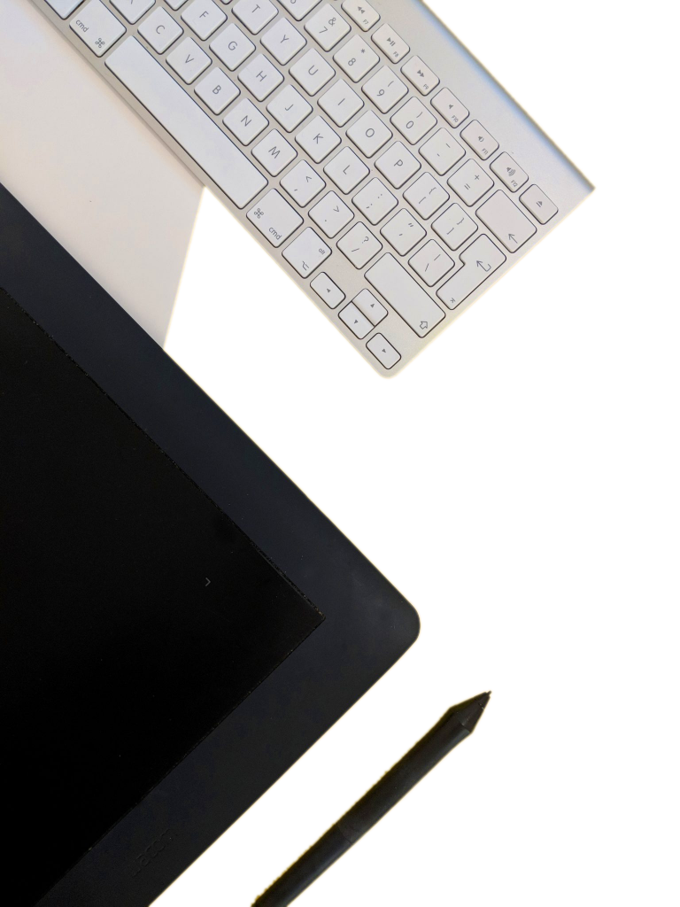 A keyboard, tablet, and digital pen.